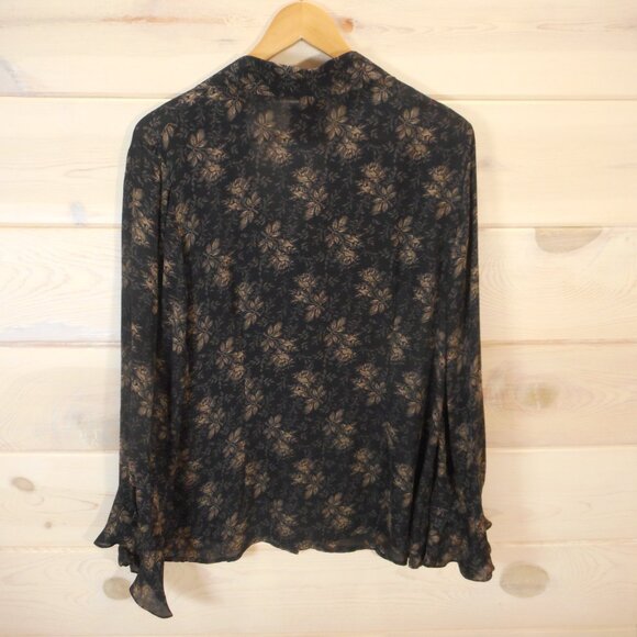 NWT Lane Bryant 100% Silk Women's 14/16 Button-up Blouse Poet Sleeve Dark Floral - Picture 4 of 12